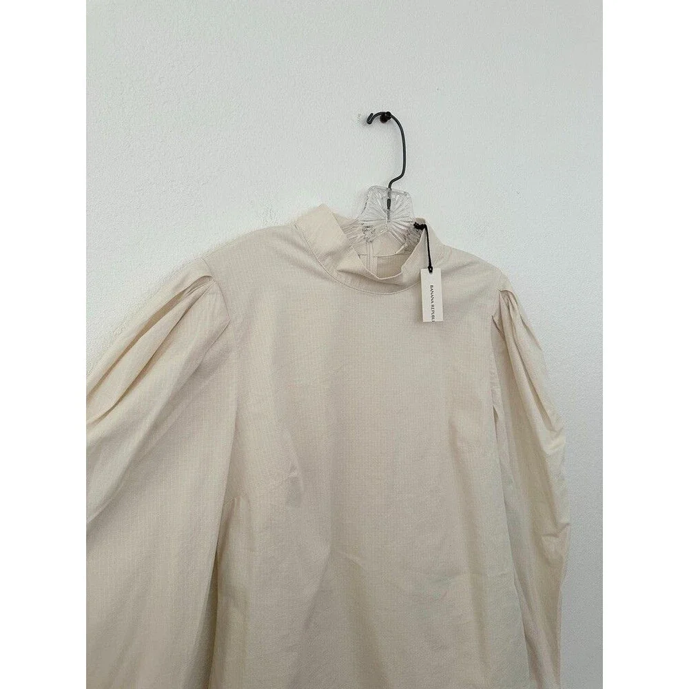 NWT Banana Republic Stretch Cotton Puff Sleeve Blouse White Cream Women's Sz XS